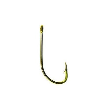 Mustad Classic Beak Hook, Size 10, Forged, Special Long Shank, Offset, Ringed Eye, 24Kt Gold, 8PK 92671-GL-1/0-8